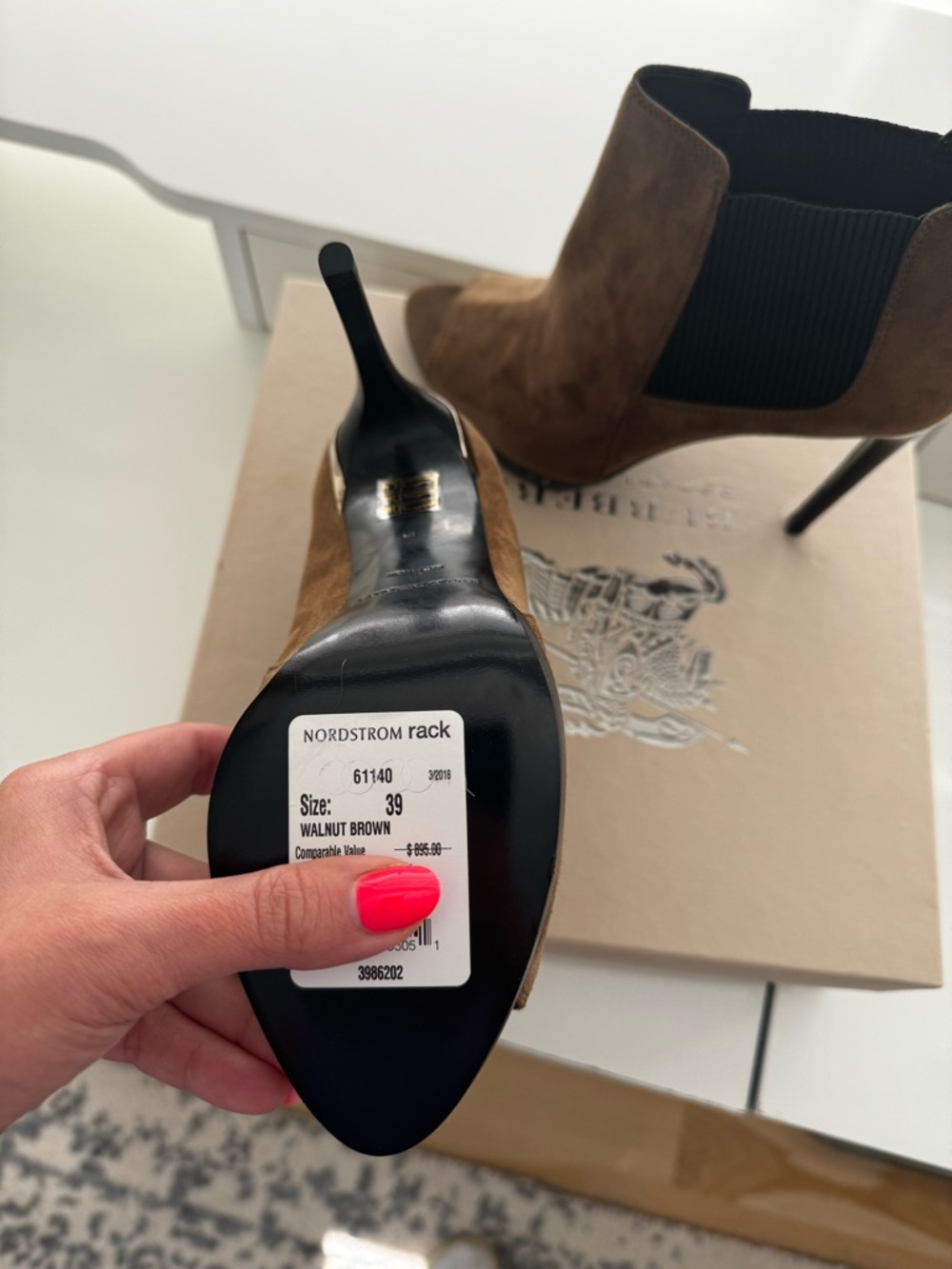 NIB Burberry Harbourne Suede Peep Toe Ankle Boots EU 39 Walnut Brown - Picture 7 of 11